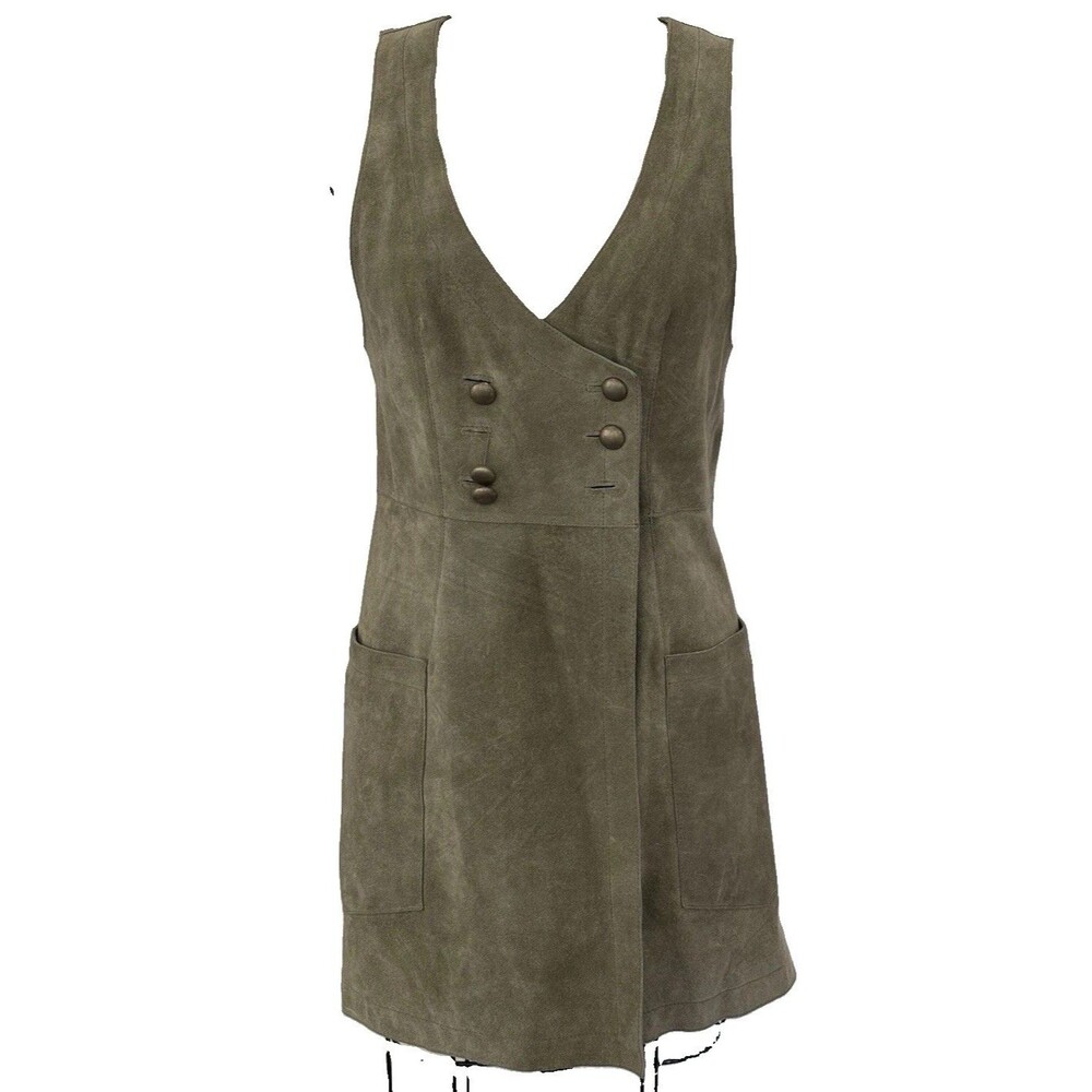 Free People Suede Mini Dress Women Sz 4 Green Genuine Suede Boho Festival GUC - Picture 14 of 14